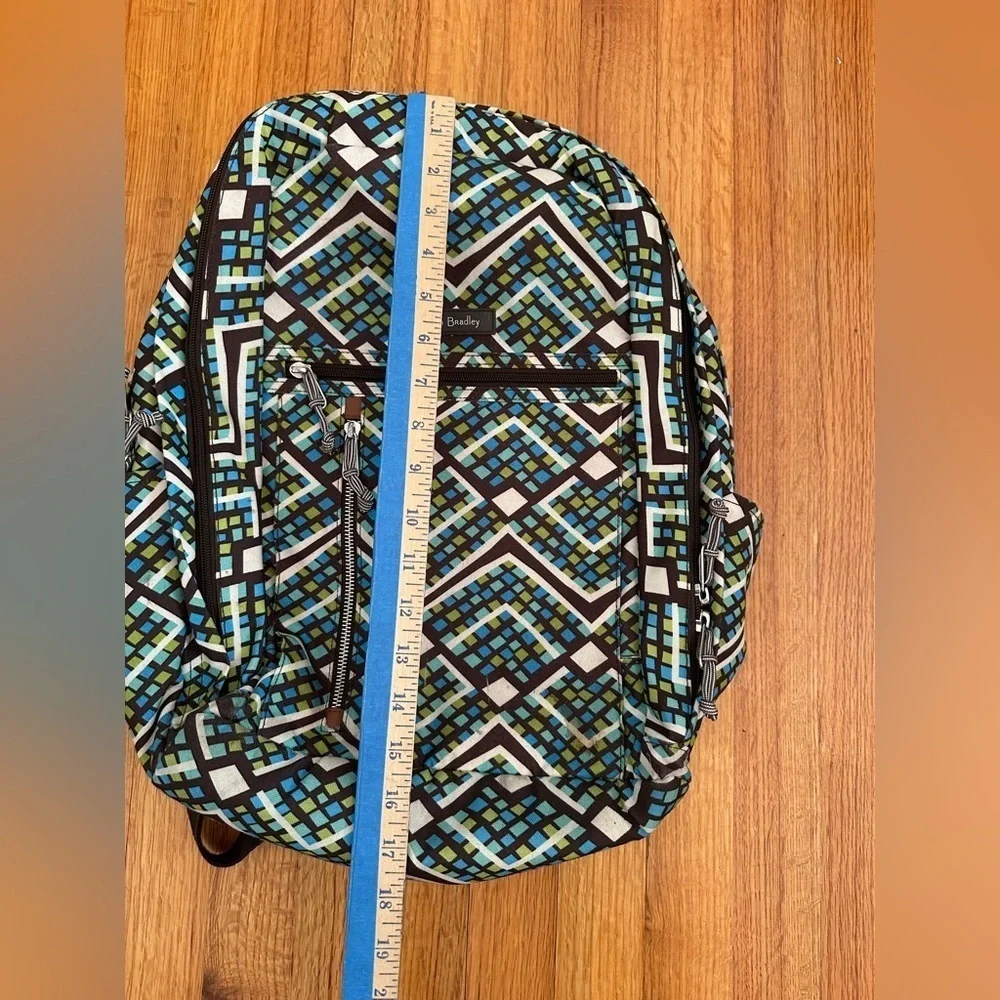 Vera Bradley Bright Green Blue Brown Geometric laptop Nylon Canvas Backpack
